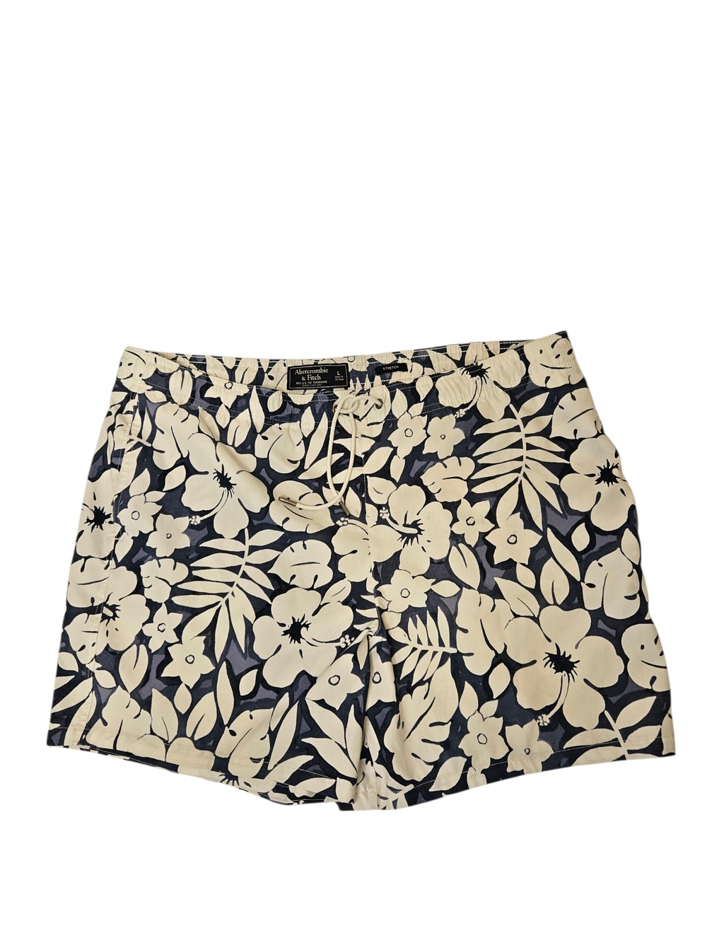 Abercrombie & Fitch Navy and Cream Floral Swim Trunks